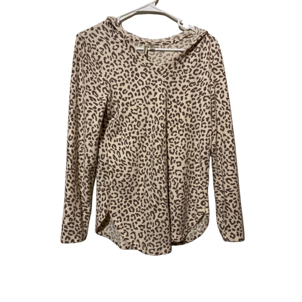 Versona Sweatshirt Women's S Beige Animal Print Leopard Long Sleeve Hooded